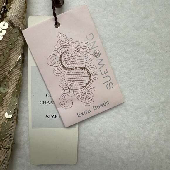 NWT Sue Wong Womens Champagne Column V-neck Empire Waist Gown Size 8 Style N3149 - Picture 9 of 16